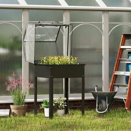 Outsunny Hochbeet mit Abdeckung, erhöhtes Kräuterbeet mit Ablauflöchern, Pflanzkasten aus Metall, wetterbeständig Gemüsebeet, Gartenbeet, Pflanzbeet für