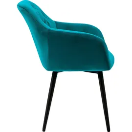 SalesFever Esszimmerstuhl mit Knopfheftung aus Samt mit schwarzem Metallgestell in türkis schwarz