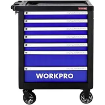 WorkPro Werkstattwagen 7 Schubladen Stahl blau bestückt