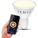 B.K.Licht - Smart Home LED Lampe GU10 smart via App- und Sprachsteuerung, warmweiße Lichtfarbe, 5,5 Watt, 350 Lumen, Glühbirne, Leuchtmittel, LED Birne, Glühlampen, Bulb, 5x5,6 cm, Weiß