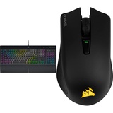 Corsair Kabelgebundene Membran-Gaming-Tastatur, QWERTY, Harpoon Kabellose RGB Wiederaufladbare Optisch Gaming-Maus (10.000DPI Optisch Sensor, RGB LED) & Schwarz