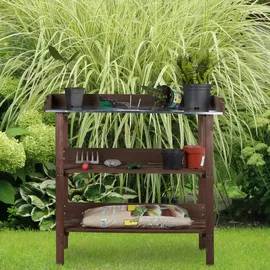 Relaxdays Pflanztisch, Holz, Dunkelbraun,Silber