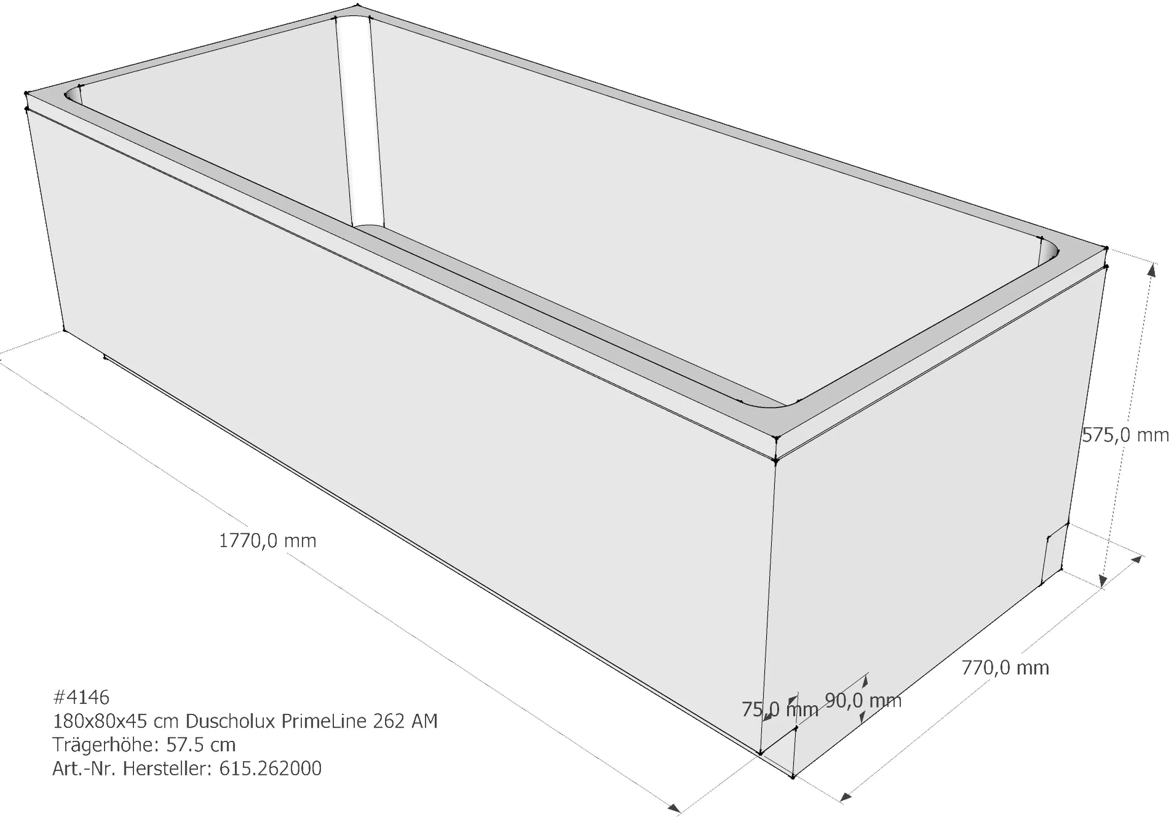 Wannenträger Duscholux PrimeLine 262 180x80x45 cm AM