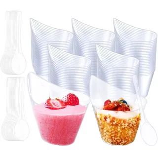 Azonelife Mini Plastic Dessert Cup, 200 ml Dessert Glasses with Spoons Dessert Cups Clear Dessert Bowls Reusable Dessert Bowl Set for Mousse, Pudding Dessert Cups for Buffets, Dessert Party, Picnic