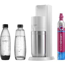 Sodastream Duo weiß + Glaskaraffe + PET-Flasche + Zylinder