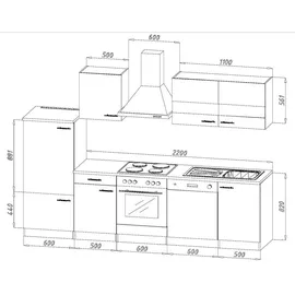 Respekta Küchenleerblock LBKB280WSG Schwarz/Weiß ca. 280 cm