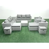 Gartenmöbel-Set 12-Sitzer Polyrattan Sofa Set mit 4 Hockern Hellgrau gemischt - Fimous