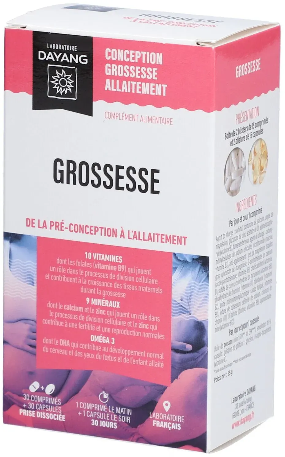DAYANG GROSSESSE - Comprimé + capsule, complément alimentaire pour la grossesse. - bt 30 60 emballage(s) combi