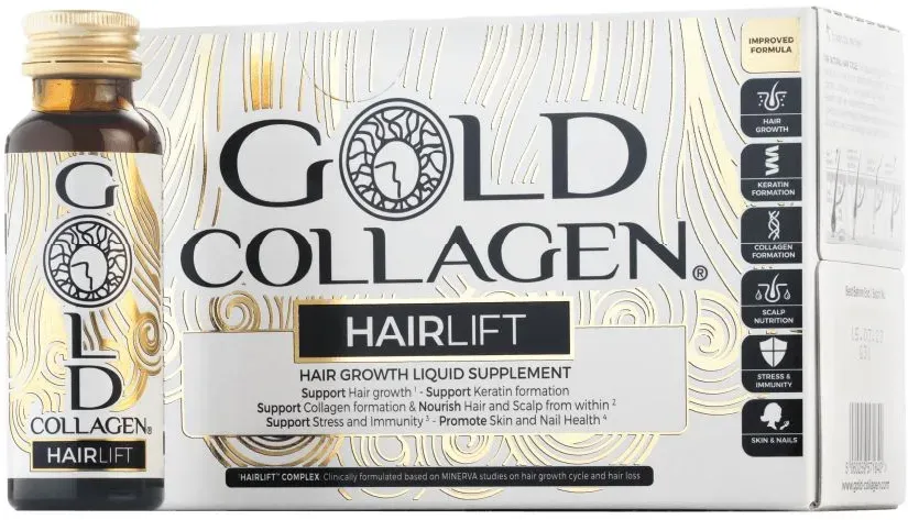 Gold Collagen® Hairlift -Gehydrolyseerd marien collageen +keratine +biotine –18 actieve ingrediënten 10x50 ml Drinkbare ampoules