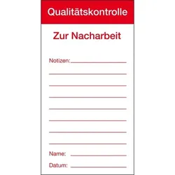 Aufkleber I Qualitätsaufkleber Qualitätskontrolle-Zur Nacharbeit, Papier, 80x150mm, 100/Block