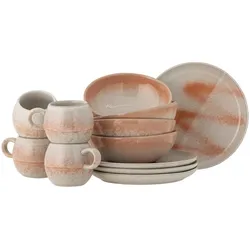 Bloomingville Paula Frühstück Geschirr Set aus Steingut, 12-teilig, orange