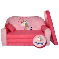 FORTISLINE Kindersitzgruppe Kindersofa Kindercouch Aufklappen Bettfunktion + Hocker W319 rosa