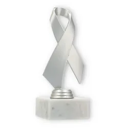 Pokal Kunststofffigur Schleife silbermetallic auf weißem Marmorsockel 17,5cm