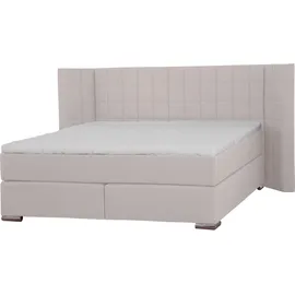 Home Affaire Boxspringbett HOME AFFAIRE "Piazza", beige, B:201cm L:230cm, Strukturstoff-Bezug (100% Polyester);Samtvelours (100% Polyester), Komplettbetten, Boxspringbett, mit Steppung und Kopfteil mit seitlichen Flügeln