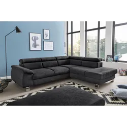 Polstergarnitur COTTA "Komaris L-Form", schwarz, B:249cm, Sitzmöbel-Sets, Set bestehend aus: Ecksofa mit Kopfteilverstellung & Hocker
