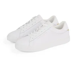 Plateausneaker TOMMY HILFIGER "ESSENTIAL COURT SNEAKER", Damen, Gr. 42, weiß, Leder, Lederimitat, sportlich, Schuhe, Freizeitschuh, Halbschuh, Schnürschuh mit Logoschriftzug