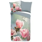 Good Morning Close 100% Baumwolle, 135x200, Reißverschluss, Wendeoptik, Magnolie, Blumen
