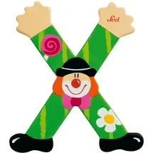 Trudi 81760 Holzbuchstabe X Clown ca. 10 cm, Türbuchstaben für Kinderzimmer, ABC Lernspielzeug aus Holz, pädagogisches Spielzeug für Kinder ab 3 Jahren, Buchstabe Clowns Sortiert, Grün