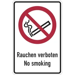 Verbotsschild, Kombischild, Rauchen verboten No smoking - ASR A1.3 (DIN EN ISO 7010) - 200x300x0.45 mm Aluminium geprägt
