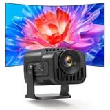OKYUK Mini Beamer 4k,1080P Tragbar Outdoor Beamer, Projector 4k mit Projektionsleinwand, 180° drehbar Projektor mit Vielen Schnittstellen für Handy/Laptop (Schwarz)