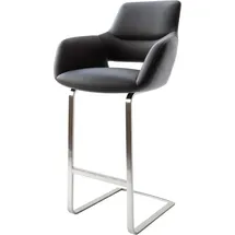 DeLife Barstuhl Yago-Flex Echt-Leder Schwarz Freischwinger flach Edelstahl Taschenfederkern
