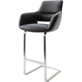 DeLife Barstuhl Yago-Flex Echt-Leder Schwarz Freischwinger flach Edelstahl Taschenfederkern