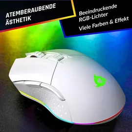 Klim Blaze - Wiederaufladbare kabellose RGB Gaming Maus - NEU - Hochpräziser Sensor mit Langer Akkudauer - Einstellbar auf bis zu 10000 DPI - Kabel- und Funk Maus Modus (Weiß)