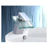 Wasserfall Glas Armatur Waschbecken Bad Chrom Wasserhahn Waschtisch Einhebelmischer Waschtischarmatur Einhandmischer Badarmatur Waschbeckenarmatur - Silber