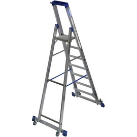 Krause Stabilo Stufen-Stehleiter fahrbar mit Traverse 7 Stufen, Aluminium - silberfarben