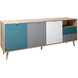 MID.YOU Sideboard, Grau, Weiß, Eiche, Petrol, 2 Fächer, 2 Schubladen, 180x71x40 cm, Wohnzimmer, Kommoden & Sideboards, Sideboards