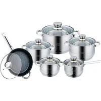 Kochtopfset 12-teilig Edelstahl mit Glasdeckeln Für Induktion Gas & Elektro Royal Swiss - Silber