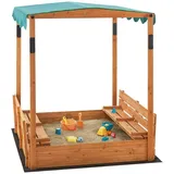 [en.casa] Sandkasten Pitsunda mit höhenverstellbarem Dach 145x118x118cm Holzsandkasten Sandkiste Deckel klappbar 2 Sitzbänke