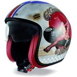 Premier Vintage Pin Up, Jethelm - Silber/Blau/Rot - XL
