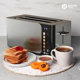 Balter Toaster 4 Scheiben, Langschlitz, Edelstahl, Brötchenaufsatz, LCD Display, Auftaufunktion, Brotzentrierung, Krümelschublade TS-44 Silber