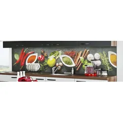 Küchenrückwand EXPRESS KÜCHEN "Gewürze", bunt, B:240cm H:55,9cm, Holzwerkstoff, Spritzschutzwände