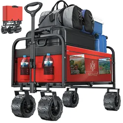 KESSER® Bollerwagen faltbar mit Breite Reifen Handwagen Transportkarre Gerätewagen   inkl. 2 Netztaschen   klappbar   Kunststoff-Reifen   bis 150 kg Tragkraft transportwagen Gartenanhänger