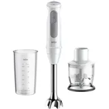 Braun Stabmixer MultiQuick 5 MQ50201M, PowerBell Plus Technologie, 21 Geschwindigkeitsstufen+Turbo, EasyClick System Plus, Edelstahlschaft, 350ml Zerkleinerer & 600ml Becher, 1000W, Weiß