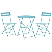 Beliani Balkonset Seeblau Stahl 3-teilig Tisch mit 2 Stühlen Zusammenklappbar Modern Französicher Stil Terrasse Garten Outdoor Ausstattung