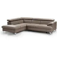 Ecksofa - stone - Leder - mit Liegefunktion und Staukasten - Recamiere links