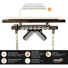 Lemodo Multifunktions Arbeitsbock, 4 Funktionen, Rollenbock, V- und Kugel-Auflage, klappbar, höhenverstellbar