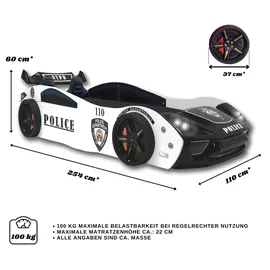 Aileenstore Spielbett Police 90 x 200 cm Holz lackiert schwarz
