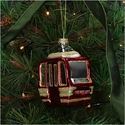 Christbaumschmuck Glas 10,5cm Skigondel Figur Handbemalt & mit Glitzer Weihnachtsbaum Anhänger Weihnachten Weihnachtsbaumschmuck Sport Ski Gondel Rot