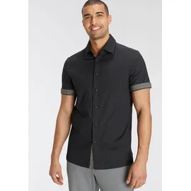 Bruno Banani Kurzarmhemd "mit kurzen Ärmel", Herren, Gr. 45/46, D-Gr, schwarz, Popeline, Obermaterial: 97% Baumwolle, 3% Elasthan, Basic, tailliert, Aufschlag, Hemden