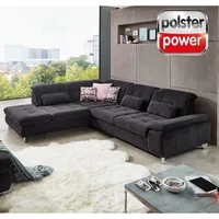 polsterpower Ecksofa - schwarz - mit Funktionen - Recamiere links