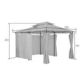 Tectake Luxus Gartenpavillon 4 x 3 m inkl. 6 Seitenteile creme