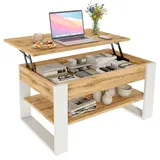CraftPAK Couchtisch höhenverstellbar mit Stauraum - Couchtische - Wohnzimmertisch klappbar - höhenverstellbarer Coffee Table - Wohnzimmer Tisch Holz Braun