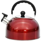 3 L Pfeifen-Wasserkocher, Camping, Edelstahl, Hitzebeständig, Tragbare Reise-Teekanne, Kaffeetasse mit Griff und Ausguss, Ideal für Reisen zu Hause, Im Büro und Beim Camping (Rot)