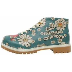 Stiefel DOGO "Damen Shortcut Boots Show Yourself More Love Vegan Damen Stiefel", Damen, Gr. 39, Normalschaft, blau, Lederimitat, Schuhe, Vegan