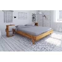 Natur24 Einzelbett Bett Jetro 3 Sonderlänge 90x220 Wildeiche o. Kopfteil mit Holzbeinen braun