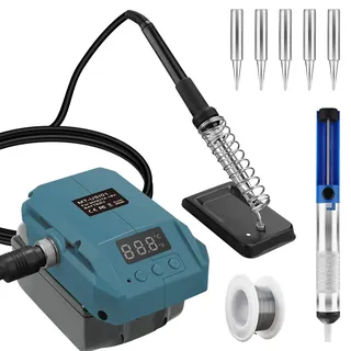 Cordless Lötkolben Set für Makita 18V LXT Akku, 60W LCD Einstellbar Temperatur 180-480°C, mit ON/OFF Schalter, Saugstab, 50g Lötdraht, Lötkolbenständer für Elektrische Arbeiten